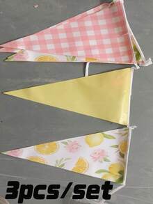 1/3pcs Lemon Triangle Flag Banner Decoration, Pink And Yellow Lemon Triangle Flag Garland, Suitable For Lemonade Wedding, Engagement Party, Bridal Shower, Baby Shower, Birthday Party Decoration - Multicolor - View 7