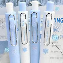 8pcs Ice & Winter Love Mini Pocket Pen, INS Style High Appearance, Portable Retractable Gel Pen, 0.5mm Black Ink For Students & Exams - multicolor - View 6