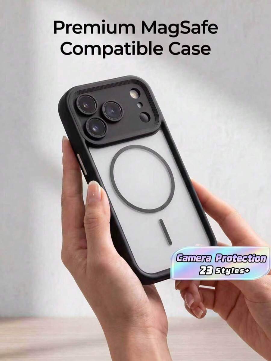 Translucent Matte Camera Protection Magnetic Wireless Charge Phone Case Compatible With IPhone 17 ProMax 17Pro 17Air 17 16 15 14 13 12 11 Pro Max Armor Plus Back Cover - Black - View 1