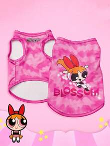 THE POWERPUFF GIRLS X PETSIN 1件可愛大眼女孩字母印花寵物背心，超柔軟親膚、透氣，讓您的貓或狗保持涼爽舒適，適合室內休息或戶外玩耍，為您的毛茸茸好友打造有趣的日常造型 - 彩色 - 查看 5