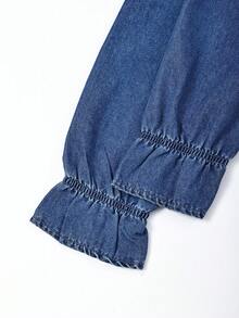 GlowEve 女款優雅長袖牛仔洋裝，適合早午餐，藍色，秋冬季 - 中等水洗藍 - 查看 5