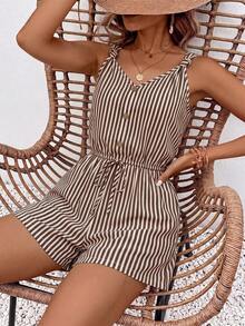 SHEIN Frenchy 女款條紋休閒度假連身褲 - 棕色 - 查看 3