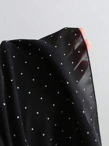 Sweetra Minimalist Sexy Style Black Lace Trim Polka Dot Short Sleeve Women's Dress, Waist-Flattering Slimming Skirt For Spring/Summer - Black - View 5