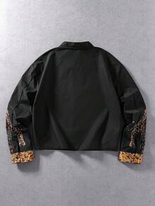 ROMWE MEN 男士虎紋印花長袖休閒寬鬆版型襯衫 - 黑色 - 查看 3