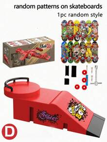 1Pc Finger Skateboard Game(Skateboard Pattern And Skateboard Wheel Color Random), Outdoor Game Set,Ramp Set, Mini Finger Skateboard ,Park Ramp Kit ,Fingerboard Half Pipe, Ultimate Parks Training Props Accessories - Multicolor - View 6