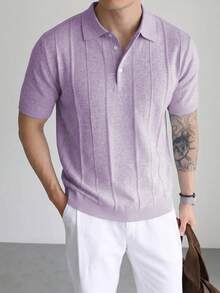 Claim Dot Men's Solid Color Casual Versatile Daily Wear Knit Top - Purple - View 3