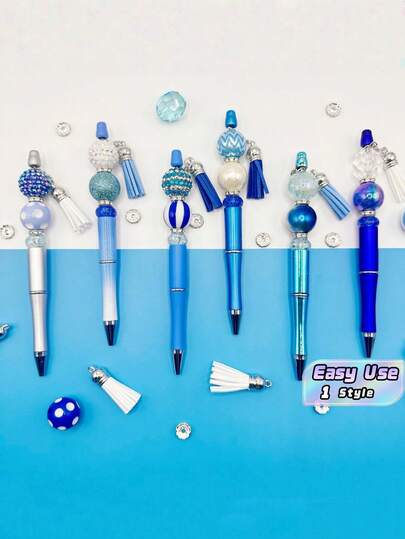 Blue Gradient DIY Beaded Pen, DIY Beaded Pen Decoration Set, Ballpoint Pen Decoration, Handicrafts, Jewelry Production, Very Suitable For Making Holiday Gifts, Back-To-School Gifts, Graduation Gifts, Suitable For DIY Gifts For Teachers And Classmates