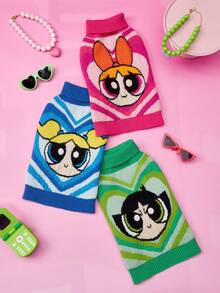 THE POWERPUFF GIRLS X PETSIN 1件藍色愛心可愛卡通提花高領寵物毛衣，超彈力保暖，讓貓狗舒適有型，柔軟透氣面料，防跳蚤、不易掉毛，適合室內依偎或戶外散步 - 藍色 - 查看 9