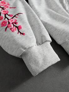 ROMWE MEN Men's Floral Print Colorblock Loose Fit Hoodie - Grey - View 4
