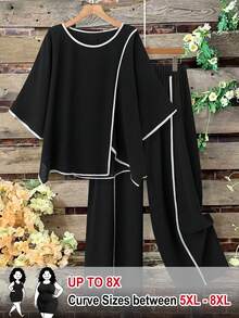 SHEIN CURVE+ 大码休闲宽松拼接饰边两件套，适合夏季 - 彩色 - 查看 1
