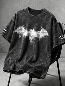 BATMAN X SHEIN Manfinity EMRG 男士圓領休閒日常穿著雪洗水色 T-shirt - 黑色 - 查看 2