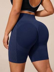 SHEIN Rhythm Era Women's Plus Size Casual Versatile Daily Travel Sports Shorts - Navy Blue - View 5