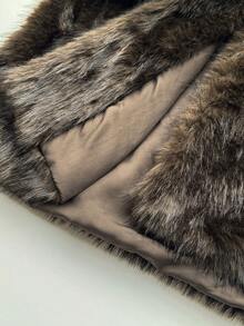 NU&NOW Plus Size Women's Elegant Commuter Style Dark Coffee Brown Long Sleeve Loose Lapel Coat, Faux Fur Jacket For Work Office, Winter Autumn - Coffee Brown - View 8