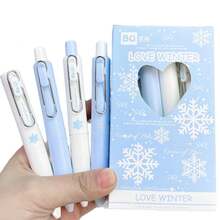 8pcs Ice & Winter Love Mini Pocket Pen, INS Style High Appearance, Portable Retractable Gel Pen, 0.5mm Black Ink For Students & Exams - multicolor - View 1