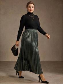 MOTF PREMIUM PLUS SIZE WOMEN'S ELEGANT ELASTIC WAIST PLEATED SKIRT, SPRING/SUMMER 2026 - Dark Grey - View 5