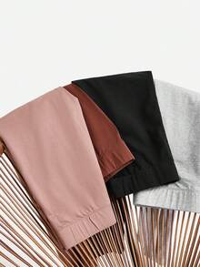 SHEIN BASICS 女款拼色高腰日常健身緊身褲 - 黑色 - 查看 6