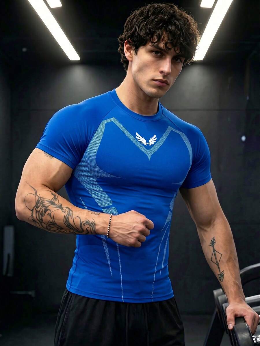 GymBeat 男士短袖緊身健身運動T恤 - 彩色 - 查看 1