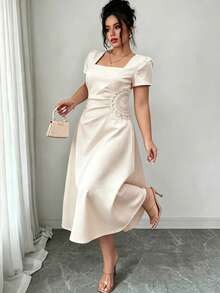 GlowEve CURVE Plus Size Women's Elegant Applique Dress For Daily Commute - Apricot - View 5