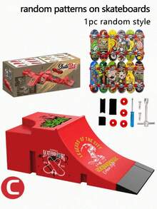 1Pc Finger Skateboard Game(Skateboard Pattern And Skateboard Wheel Color Random), Outdoor Game Set,Ramp Set, Mini Finger Skateboard ,Park Ramp Kit ,Fingerboard Half Pipe, Ultimate Parks Training Props Accessories - Multicolor - View 9