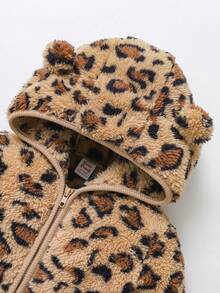 Cozy Pixies Baby Girl Leopard Print Hooded Fleece Winter Jacket & Belly-Covering Mid-Weight Long Pants Set - Camel - View 6