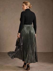 MOTF PREMIUM PLUS SIZE WOMEN'S ELEGANT ELASTIC WAIST PLEATED SKIRT, SPRING/SUMMER 2026 - Dark Grey - View 7
