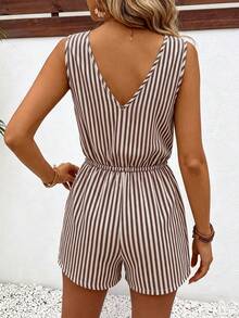 SHEIN Frenchy 女款條紋休閒度假連身褲 - 棕色 - 查看 2