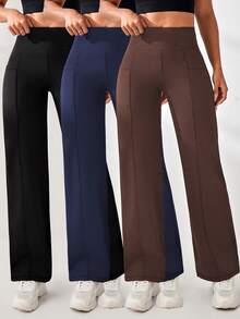 Velisys Velisys Solid Color High Waist Straight Leg Sports Pants - Multicolor - View 4