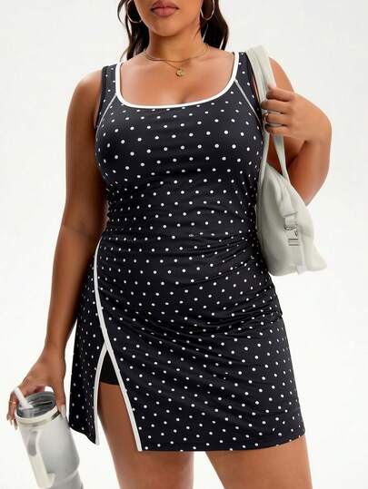 Slayform Women's Plus Size Polka Dot Print Sports Dress