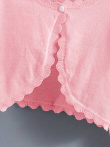 SHEIN Elladie kids 青少年女孩純色休閒百搭日常長袖開襟衫 - 西瓜粉 - 查看 5