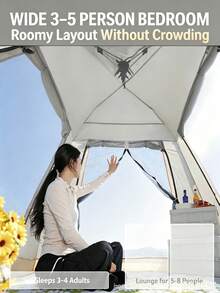 2 In 1 Camping Tent With Removable Canopy Awning, Automatic Instant Setup Waterproof Windproof Tent, Portable Foldable Sun Shelter Tent For Outdoor Camping Picnic Backpacking Travel Family - A - View 9