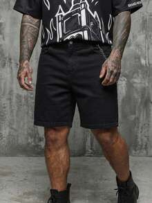 Manfinity ZONE917 Plus Size Men's Casual Versatile Solid Color Denim Shorts Black Jean Shorts Men Going Out Hang Out Vacation Tropical Urban - Black - View 1