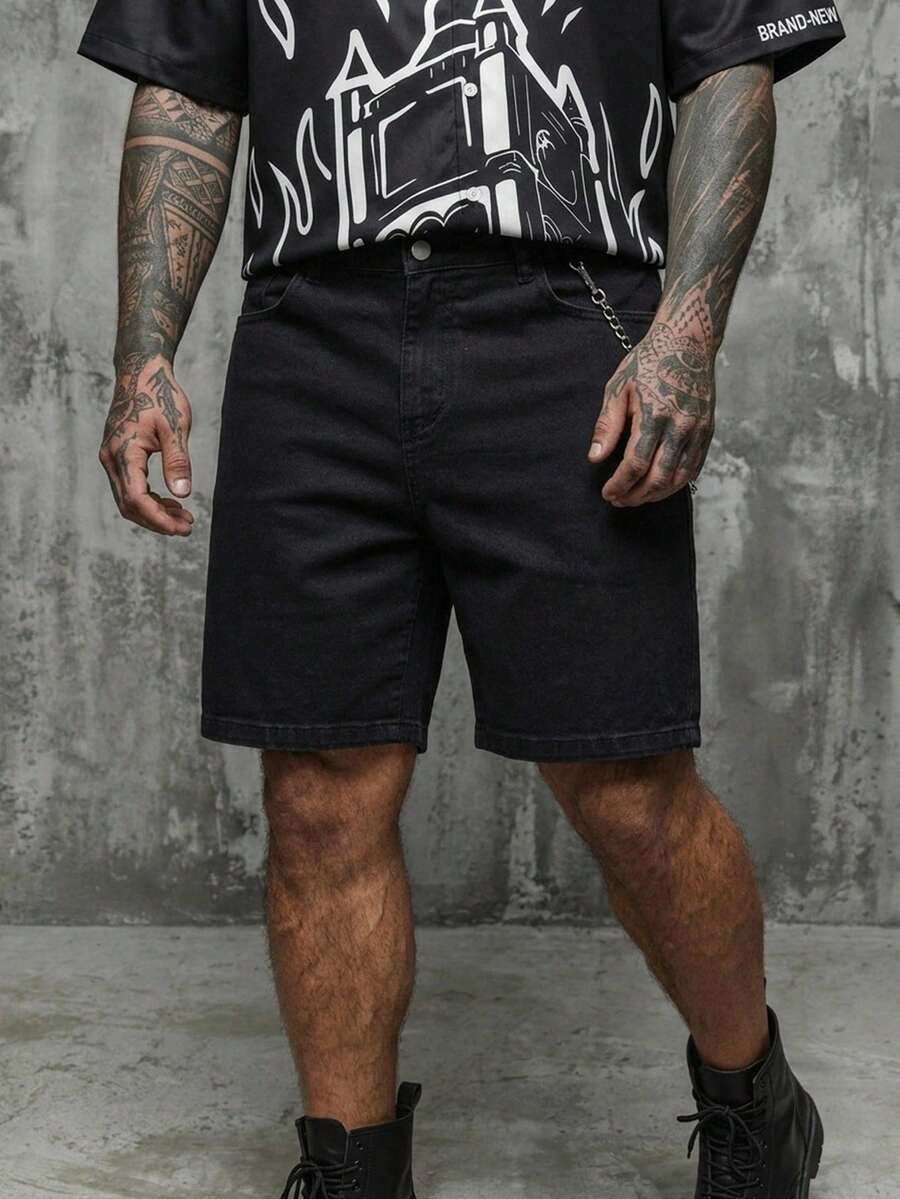 Manfinity ZONE917 Plus Size Men's Casual Versatile Solid Color Denim Shorts Black Jean Shorts Men Going Out Hang Out Vacation Tropical Urban - Black - View 1