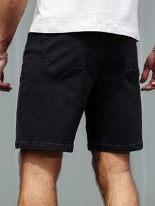 Manfinity ZONE917 Plus Size Men's Casual Versatile Solid Color Denim Shorts Black Jean Shorts Men Going Out Hang Out Vacation Tropical Urban - Black - View 3