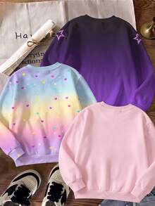 女童休閒卡通女團 K-Pop 超級巨星款 厚實柔軟舒適圓領套頭運動衫，適合秋冬，3件/組隨機圖案 - 彩色 - 查看 2