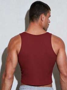 FeverCity Men's Cotton Ribbed Slim Fit Sexy Charming White Tank Top - Burgundy - View 2