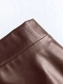 Femmeverse Plus Size Fashion Commuter Solid Color Skirt Fall - Brown - View 4
