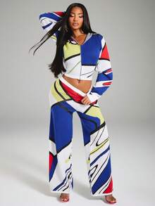 NYA SZN Knit Pant Casual Color Block Art Gyaru Abstract Special Occasion Unique Birthday Party Brunch Date Night Club Red Blue Yellow Modern - Multicolor - View 1