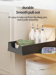 A Versatile, Retractable Water Basin Under-Cabinet Drawer Unit With Adjustable Width From 17.1 Inches To 26.77 Inches, Suitable For Storage, Kitchen, Bathroom, And Living Room Drawer Organization. It Features Sliding Rail Design For Easy Access. - Black - View 1