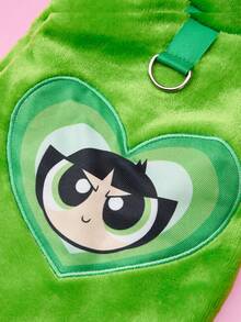 THE POWERPUFF GIRLS X PETSIN 1件刺繡大眼女孩綠色保暖無袖外套，附牽繩扣環，適用於貓狗，秋冬厚絨毛，適合室內保暖或戶外安全散步 - 綠色 - 查看 5