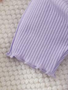 SHEIN 新生女嬰夏季兩件套：花卉刺繡T恤，紫色可愛家庭套裝，適合拍照拍攝 - 紫色 - 查看 7
