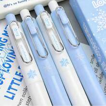 8pcs Ice & Winter Love Mini Pocket Pen, INS Style High Appearance, Portable Retractable Gel Pen, 0.5mm Black Ink For Students & Exams - multicolor - View 2