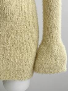 Elamini Y2K Romantic Elegant Girl Fitted Knit Sweater Dress Solid Color Lace Bow Short Autumn/Winter Tea Party Everyday Cream White - Yellow - View 6