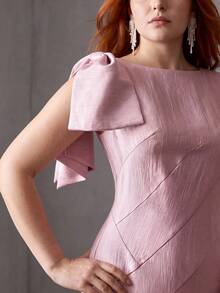 MOTF PREMIUM GAUN A-LINE ELEGAN DAN MODIS UNTUK WANITA UKURAN BESAR DENGAN DEKORASI IKATAN PITA YANG MENYEMPITKAN PINGGANG, DESAIN YANG MELANGSINGKAN - Hot Pink - View 1