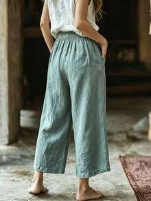 Zayélia Women's Drawstring Waist Floral Print Casual Boho Daily Brunch Vacation Picnic Long Pants Sage Green Fall - Hunter Green - View 2