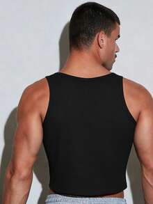 FeverCity Men's Cotton Ribbed Slim Fit Sexy Charming White Tank Top - Black - View 3