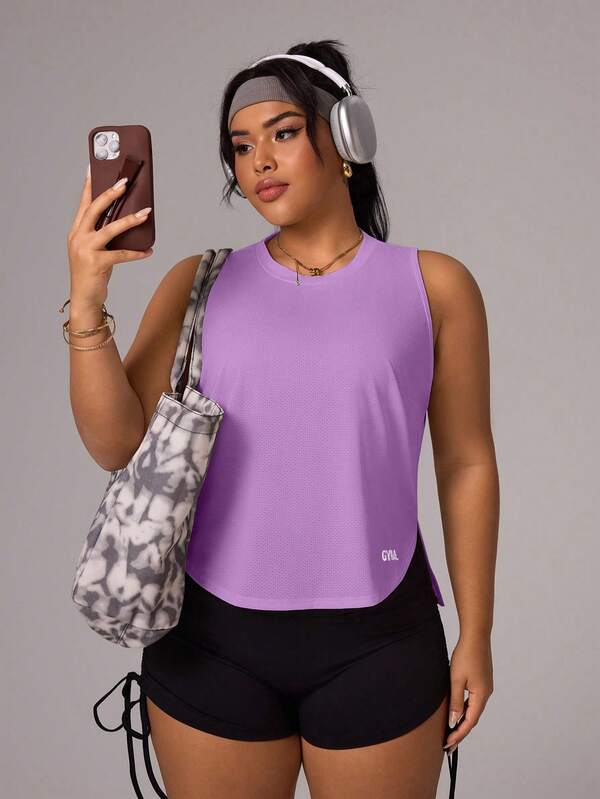 SHEIN Rhythm Era Plus Size Casual Versatile Purple Sleeveless Slim Fit Flattering Sports Tank Top Gym Sports Summer