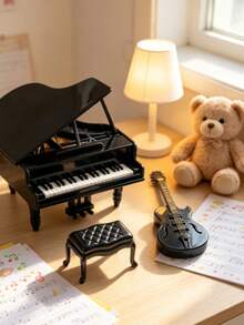 Mini Piano Guitar Gift Box Set, Realistic Piano & Guitar, Doll House Decor, Miniature Model, White & Black Mini Grand Piano Decoration - multicolor - View 7