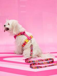 THE POWERPUFF GIRLS X PETSIN 1 Set X PETSIN Cartoon Pattern Pet Collar, Leash & Harness Set, Pink Yellow Dopamine Color Match, Soft Breathable Material, Adjustable Quick-Release, Great For Daily Walks, Travel, Training, A Fun Gift For Birthday Or Anniversary - Hot Pink - View 6