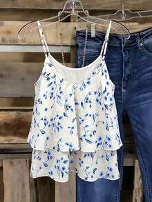 EMERY ROSE Women's Woven Floral Printed Summer Vacation New Top - Blue - View 2