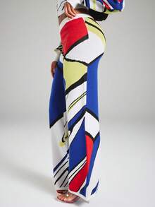NYA SZN Knit Pant Casual Color Block Art Gyaru Abstract Special Occasion Unique Birthday Party Brunch Date Night Club Red Blue Yellow Modern - Multicolor - View 7